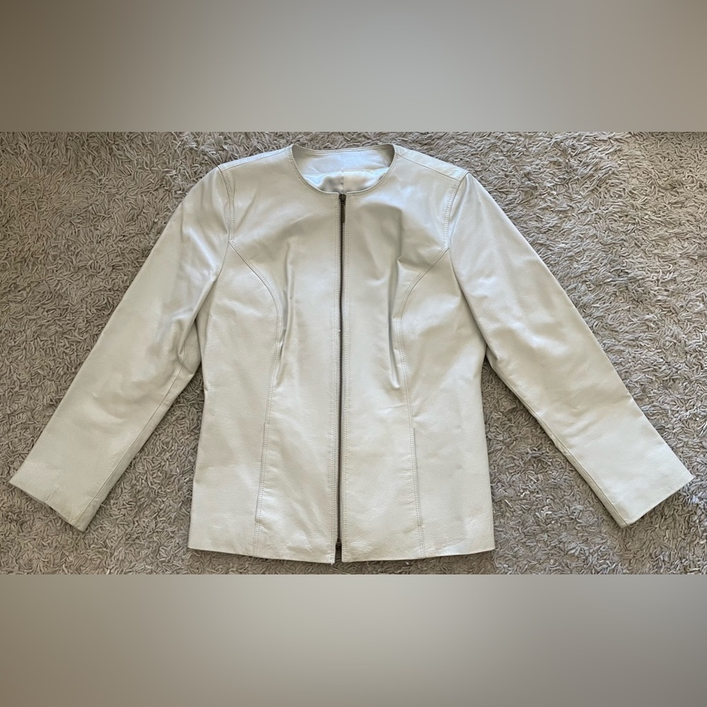 JERRY LEWIS white ivory pearlized leather jacket XS Extra Small